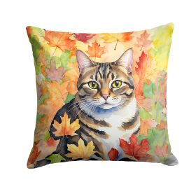 California Spangled Cat in Fall Leaves Throw Pillow Machine Washable, Indoor Outdoor Decorative Pillow for Couch, Bed or Patio, 14Hx14W